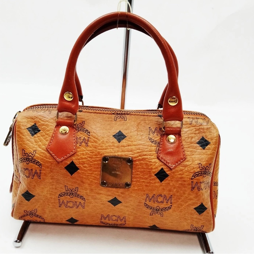 MCM MINI Cognac Visetos Satchel/ MCM MINI Hand Bag Brown PVC - Picture 1 of 10